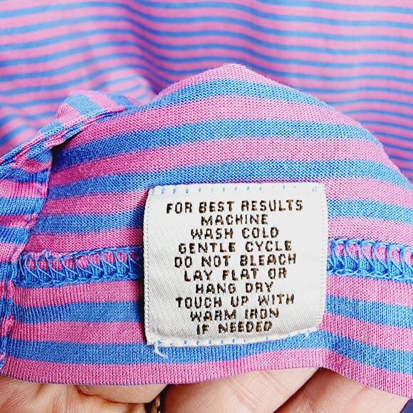 Peter Millar Blue & Pink Striped Short Sleeve Men's Polo Shirt Size Large - Picture 8 of 9